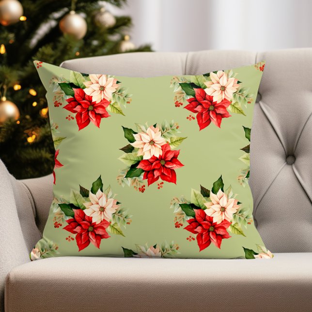 Cojín Decorativo Elegancia botánica navidad con Poinsettia (poinsettia pillow perfect for christmas holiday decor)