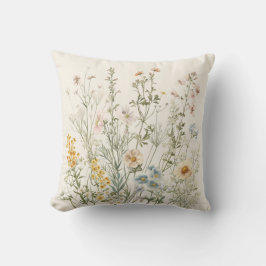 Cojín Decorativo Elegancia botánica vintage: Flores silvestres y hi