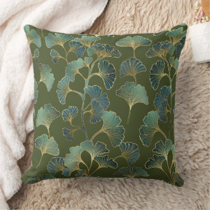 Cojín Decorativo Elegancia de Ginkgo Esmeralda – Botánica de Lujo e