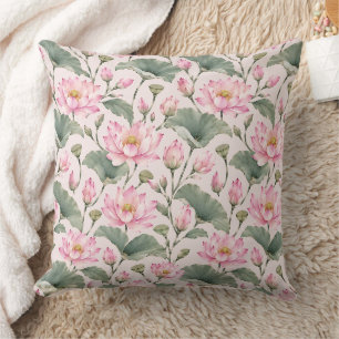 Cojín Decorativo Elegancia de Loto Rosa Acuarela