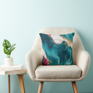 Cojín Decorativo Elegancia de mármol teal y carmesí