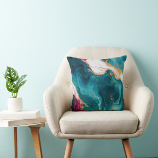 Cojín Decorativo Elegancia de mármol teal y carmesí