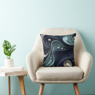 Cojín Decorativo Elegancia de Medianoche, Azul Marino, Verde Cian y