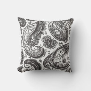 Cojín Decorativo Elegancia de paisley blanca y negra