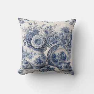 Cojín Decorativo Elegancia de porcelana vintage azul y blanco
