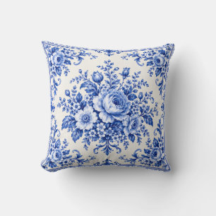 Cojín Decorativo Elegancia de porcelana vintage floral azul