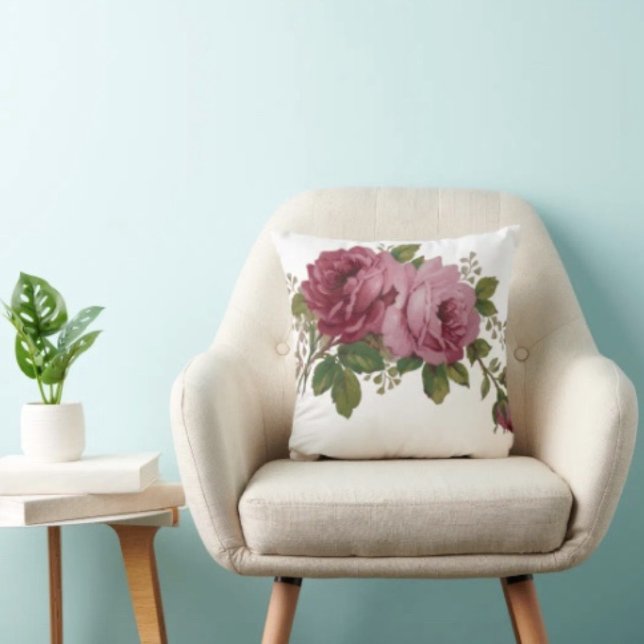 Cojín Decorativo Elegancia de Rosa Rosa  (Throw Pillow 100% polyester heavyweight stretch material. Hidden zipper Made in the USA.
)