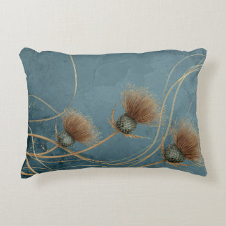 Cojín Decorativo Elegancia de textura azul y cardo dorado