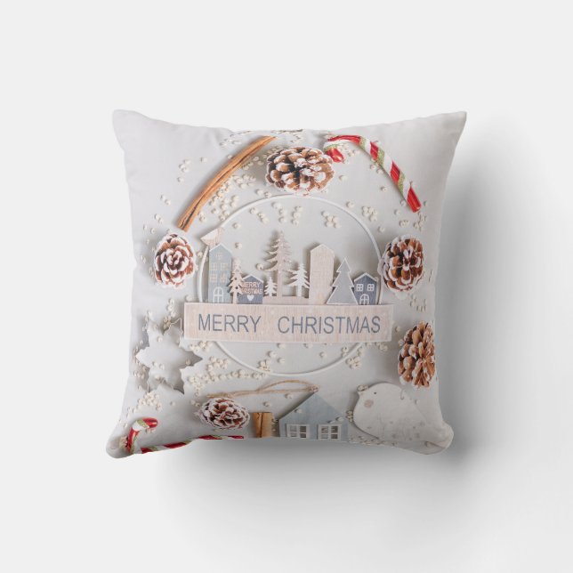 Cojín Decorativo "Elegancia festiva: Feliz Navidad Pillow" (Reverso)