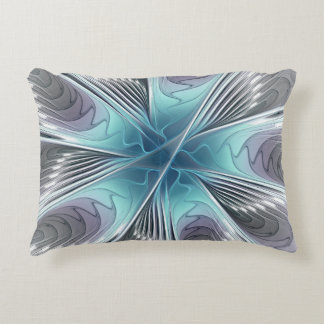 Cojín Decorativo Elegancia Flor de Arte Fractal Blanco Gris Azul