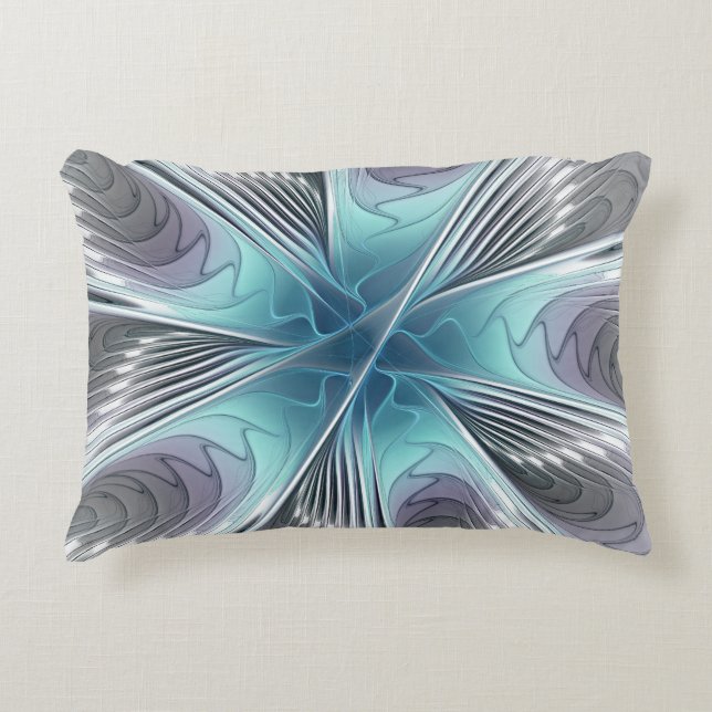 Cojín Decorativo Elegancia Flor de Arte Fractal Blanco Gris Azul (Anverso)