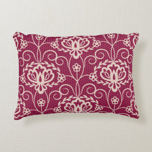 Cojín Decorativo Elegancia floral: Patrón de encaje rojo