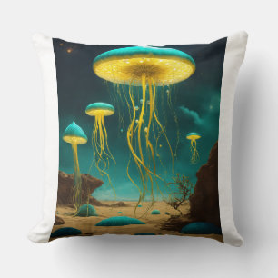 Cojín Decorativo "Elegancia luminosa: medusas en negro pálido"