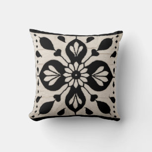 Cojín Decorativo Elegancia persa: Kilim blanco y negro hecho a mano