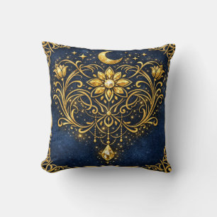 Cojín Decorativo Elegancia Vintage Oro Místico Floral Celestial