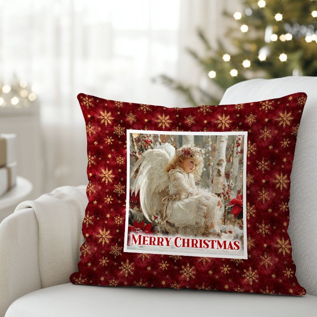 Cojín Decorativo Elegant Angel Poinsettia Red Gold Best Christmas  (Elegant Angel Poinsettia Red Gold Best Christmas Pillow

)