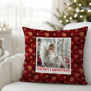 Cojín Decorativo Elegant Angel Poinsettia Rojo Acento Navidad