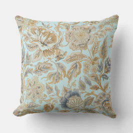 Cojín Decorativo Elegant,Beigie Gold Soft Blue Flowers Pattern