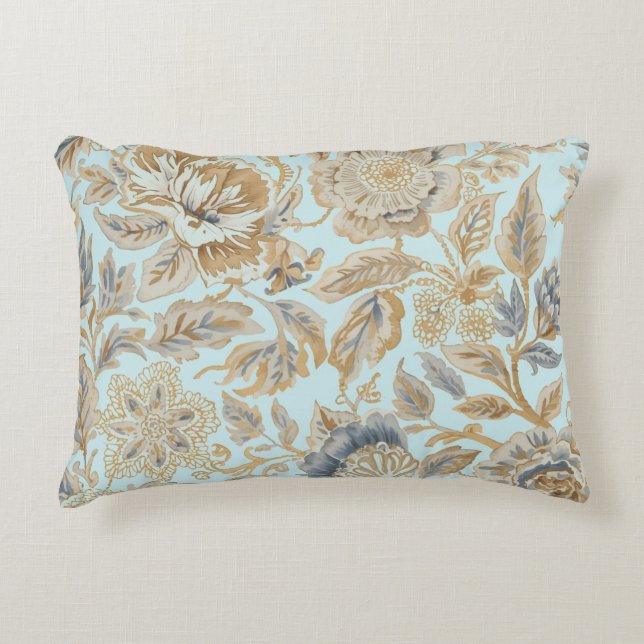 Cojín Decorativo Elegant,Beigie Gold Soft Blue Flowers Pattern (Anverso)