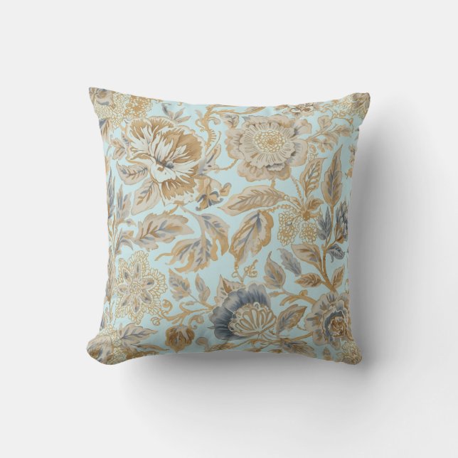 Cojín Decorativo Elegant,Beigie Gold Soft Blue Flowers Pattern (Anverso)