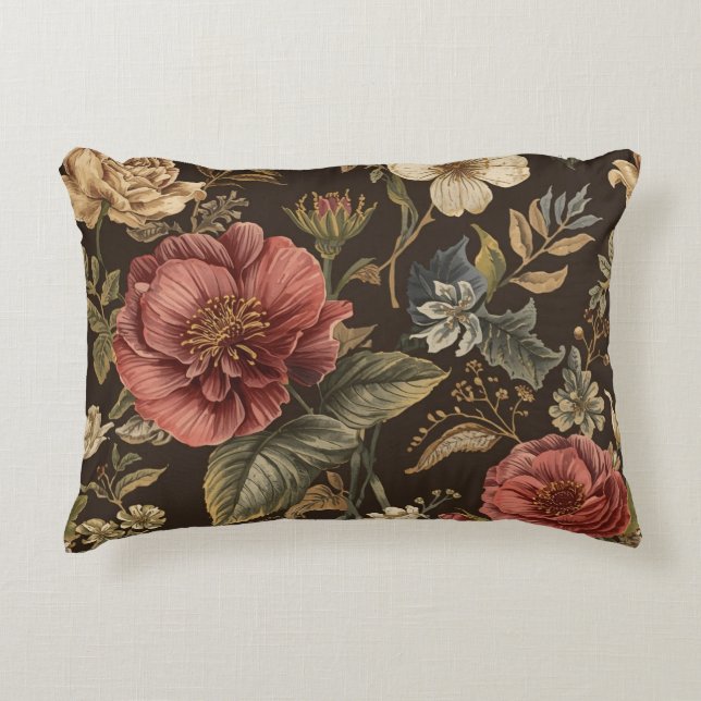 Cojín Decorativo Elegant, Beigie Maroon Brown Flowers Pattern (Anverso)