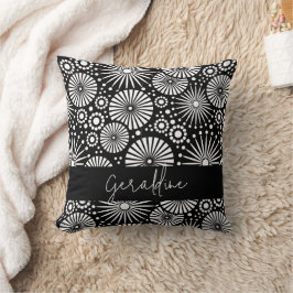 Cojín Decorativo Elegant Black White Geometric Starburst Name 
