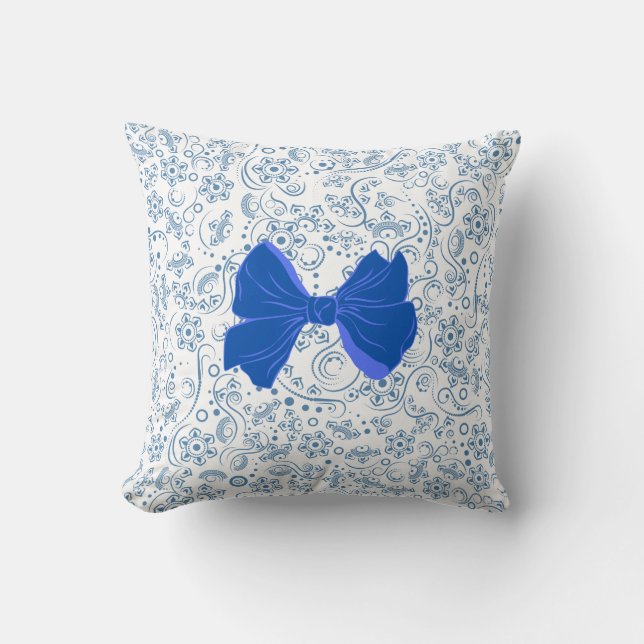 Cojín Decorativo Elegant Blue and White Bow Pattern (Anverso)