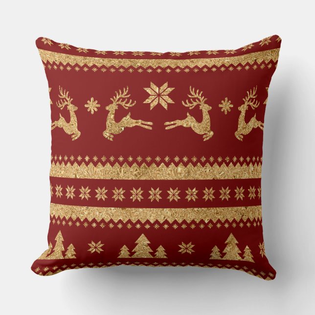 Cojín Decorativo Elegant Burgundy & Gold Christmas Pillow – Luxury  (Anverso)