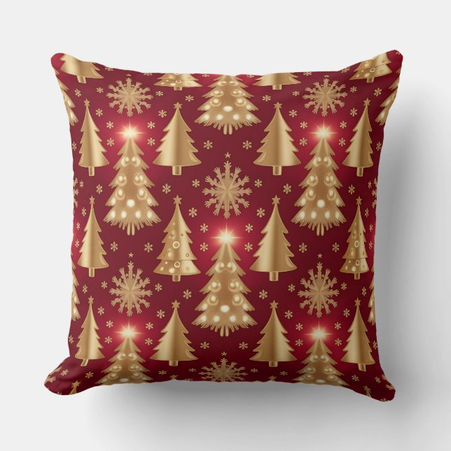 Cojín Decorativo Elegant Burgundy & Gold Christmas Pillow – Luxury  (Anverso)