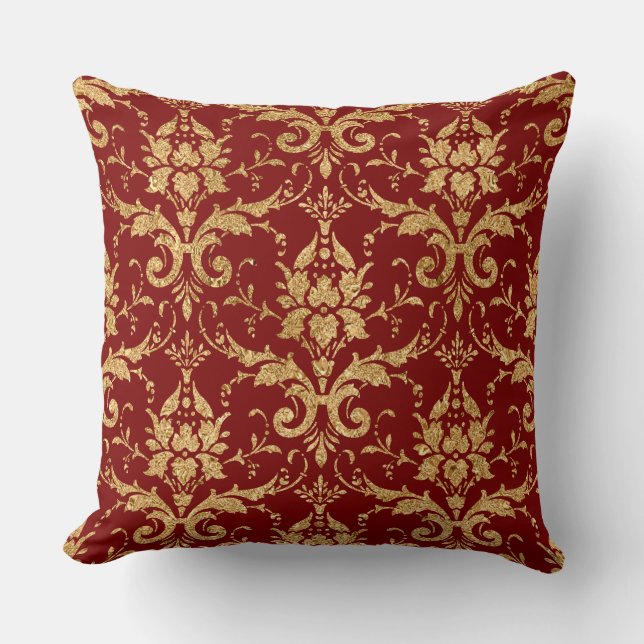 Cojín Decorativo Elegant Burgundy & Gold Christmas Pillow – Luxury  (Anverso)