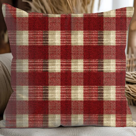 Cojín Decorativo Elegant Burgundy Ivory Rust Red Plaid Pattern