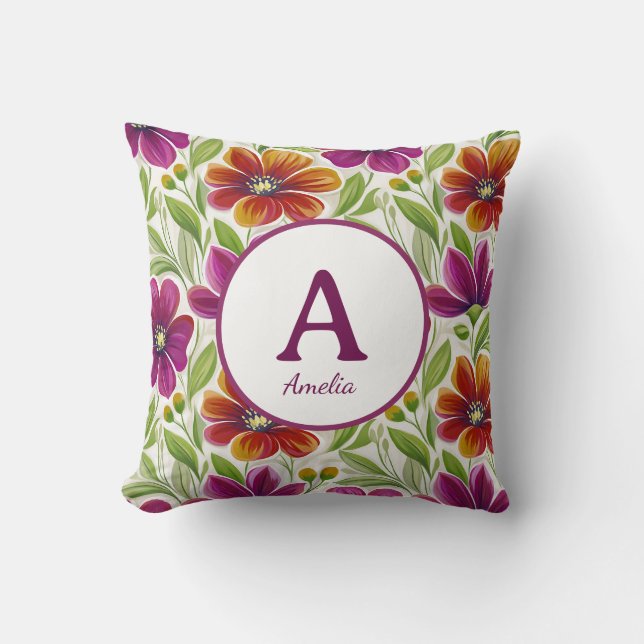Cojín Decorativo Elegant Chic Spring Floral Monogram  (Anverso)