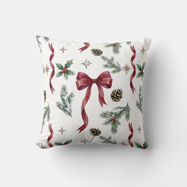Cojín Decorativo Elegant Christmas Gift Bow Ribbon Botanical (Anverso)