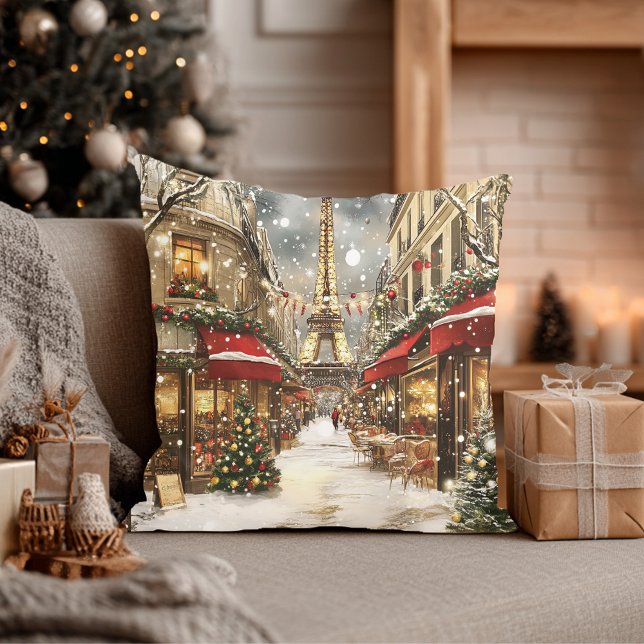 Cojín Decorativo Elegant Christmas in Paris Holiday  (Elegant Christmas in Paris Holiday Throw Pillow)