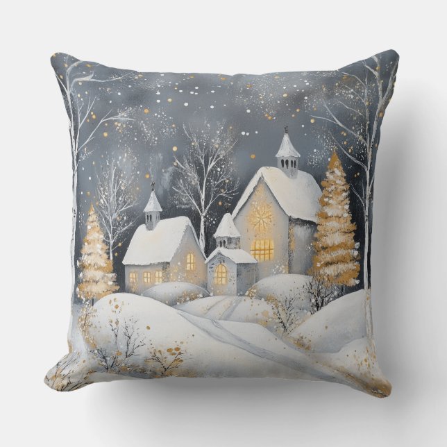 Cojín Decorativo Elegant Christmas Throw Pillow – White and Gold (Anverso)