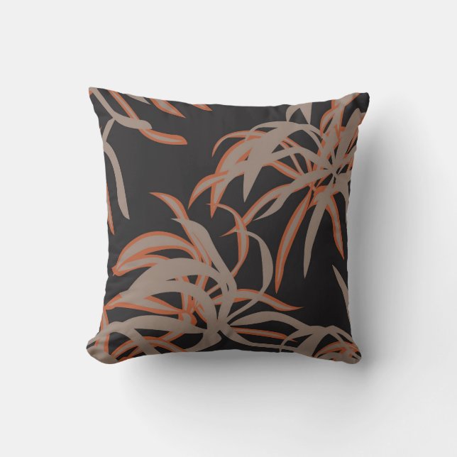 Cojín Decorativo Elegant Copper and Black Tropical Leaf Throw Pillo (Anverso)