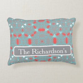 Cojín Decorativo Elegant Coral Turquoise Grey Geometric Pattern