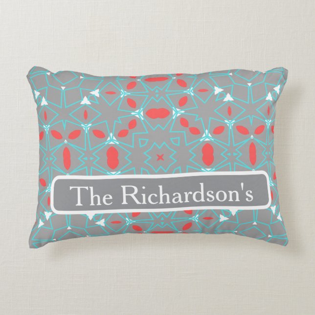 Cojín Decorativo Elegant Coral Turquoise Grey Geometric Pattern  (Anverso)