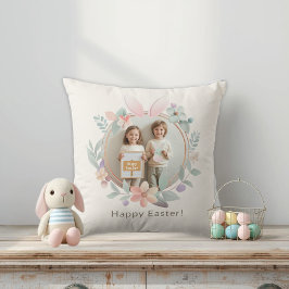 Cojín Decorativo Elegant Easter Photo Pillow | Bunny Wreath Design