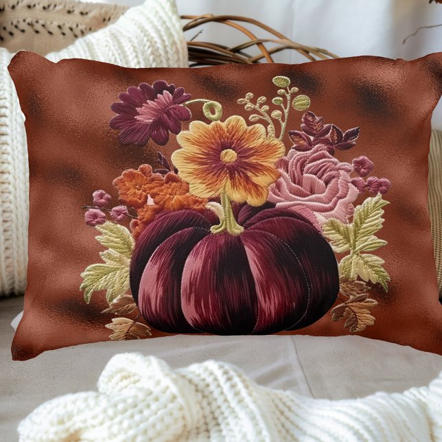 Cojín Decorativo Elegant Fall Embroidered Pumpkin Flowers (Subido por el creador)