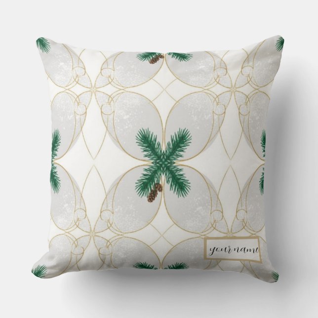 Cojín Decorativo Elegant Gold Eucalyptus Holiday Pillow – MerryMist (Anverso)