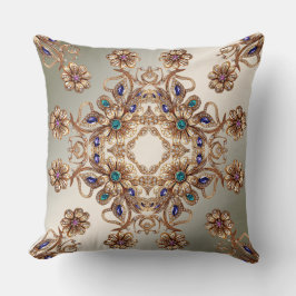 Cojín Decorativo Elegant Gold Jewel Flowers Throw Pillow