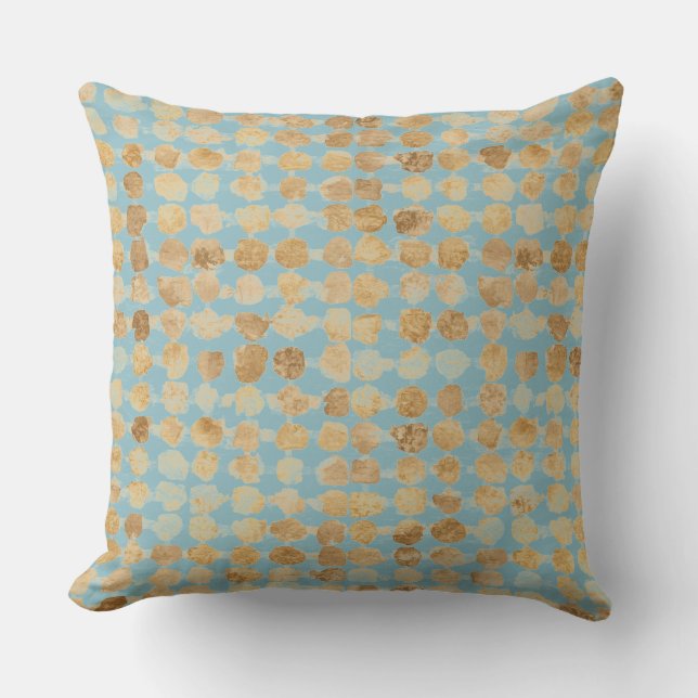 Cojín Decorativo Elegant, Gold Soft Blue Polkadot Pattern (Anverso)
