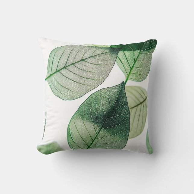 Cojín Decorativo Elegant Green Leaf Throw Pillow Cover | Minimalist (Anverso)