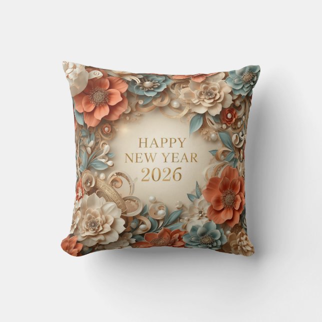 Cojín Decorativo elegant happy new year floral  throw pillow (Anverso)