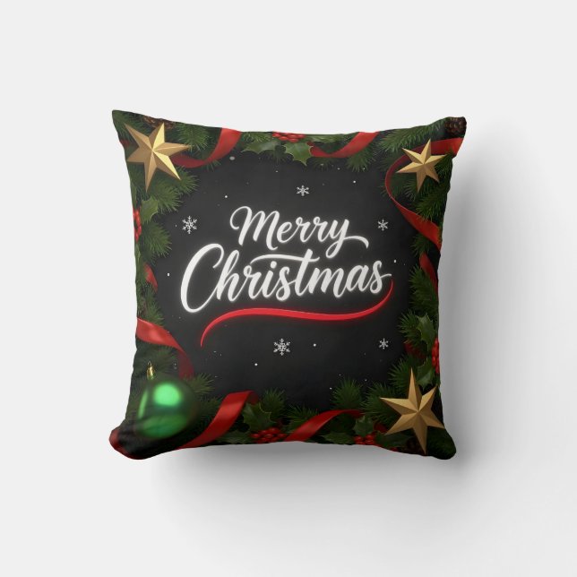 Cojín Decorativo Elegant Merry Christmas Festive Throw Pillow (Anverso)