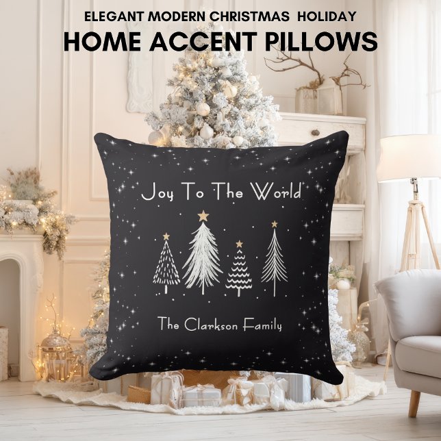 Cojín Decorativo Elegant Modern Christmas Stars with Family Name  (Elegant Modern Christmas Stars with Family Name Throw Pillow)