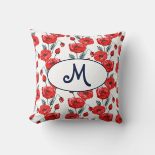 Cojín Decorativo Elegant monogram pattern with red poppy flowers