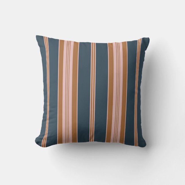 Cojín Decorativo Elegant Navy Brown Pink Ticking Stripe (Anverso)