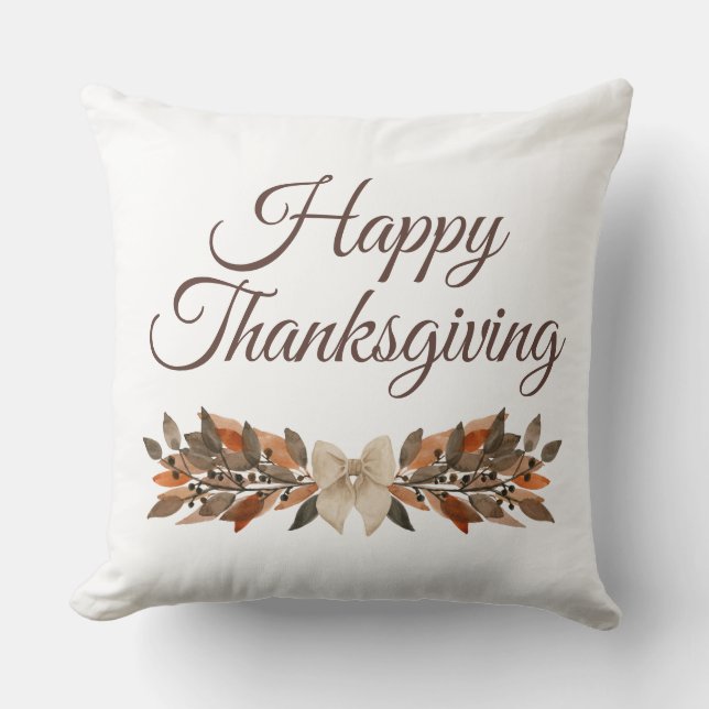 Cojín Decorativo Elegant Neutral “Happy Thanksgiving” Throw Pillow (Anverso)